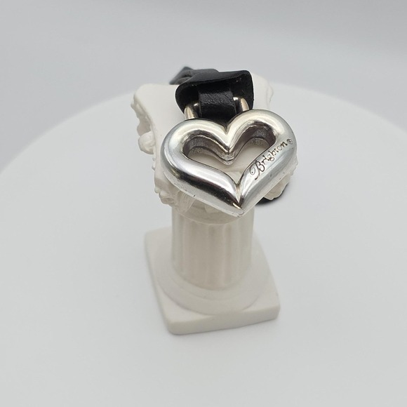 BRIGHTON Heart Charm Fob Keychain Handbag Tag Silver Plated Black Leather Strap - Picture 7 of 9